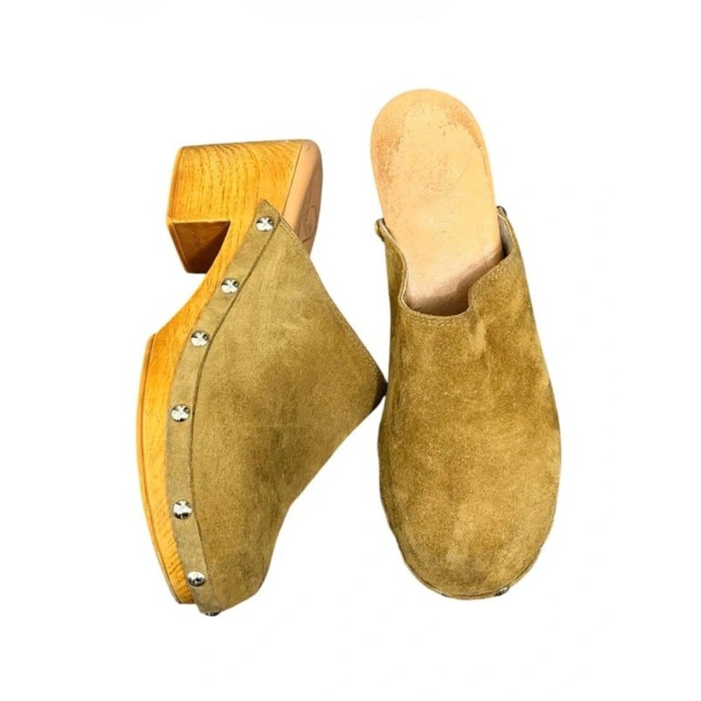 Olive Green Suede Platform Clog Mules Made in Spain